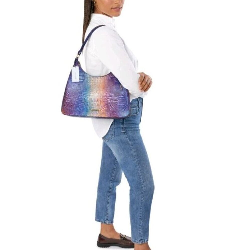 Brahmin Tabitha Melbourne Ombre Rainbow Shoulder Bag Croc Embossed Leather NWT - Picture 4 of 16